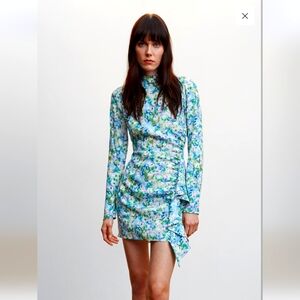 Mango Blue & Green Floral Midi Dress